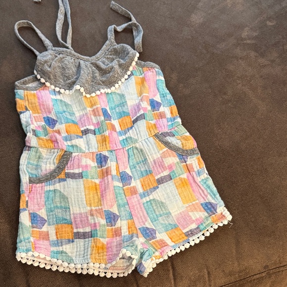 Multicolor Kids Romper with Pom-Pom Detail - Picture 1 of 1